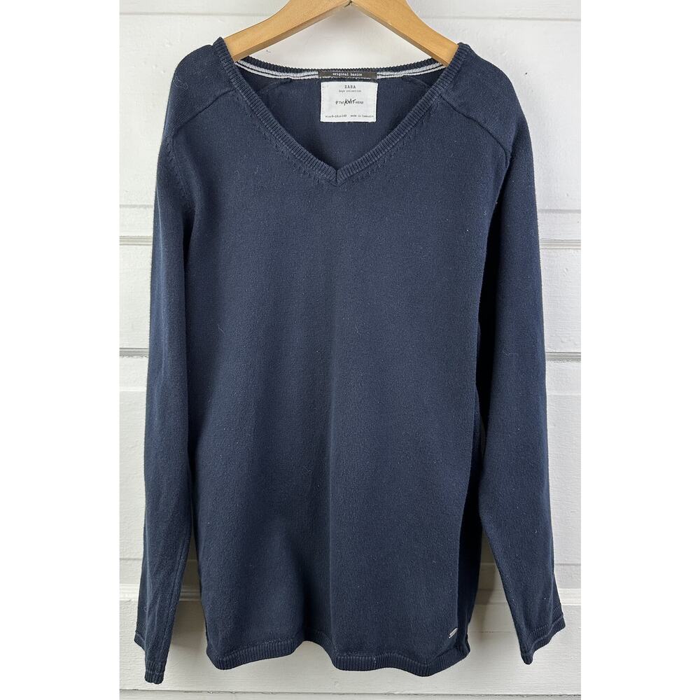 Zara Boys' Navy V-Neck Sweater Size 9-10